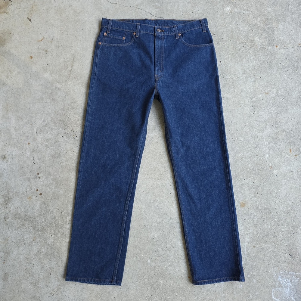 Levis 505 Jeans Sz 38x32 Dark Blue NWT 90s Red Batwing Straight Leg 1998 Grunge